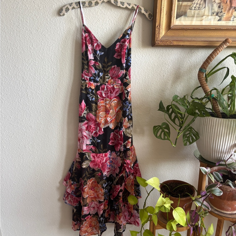 Lulu's Black and Pink Floral Dress